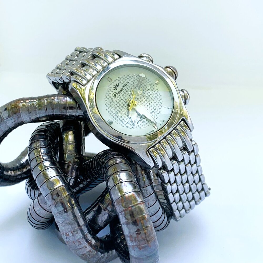 Princess 3117 Prism Crystal Silver Tone/Panther Link Bracelet Watch New Battery!